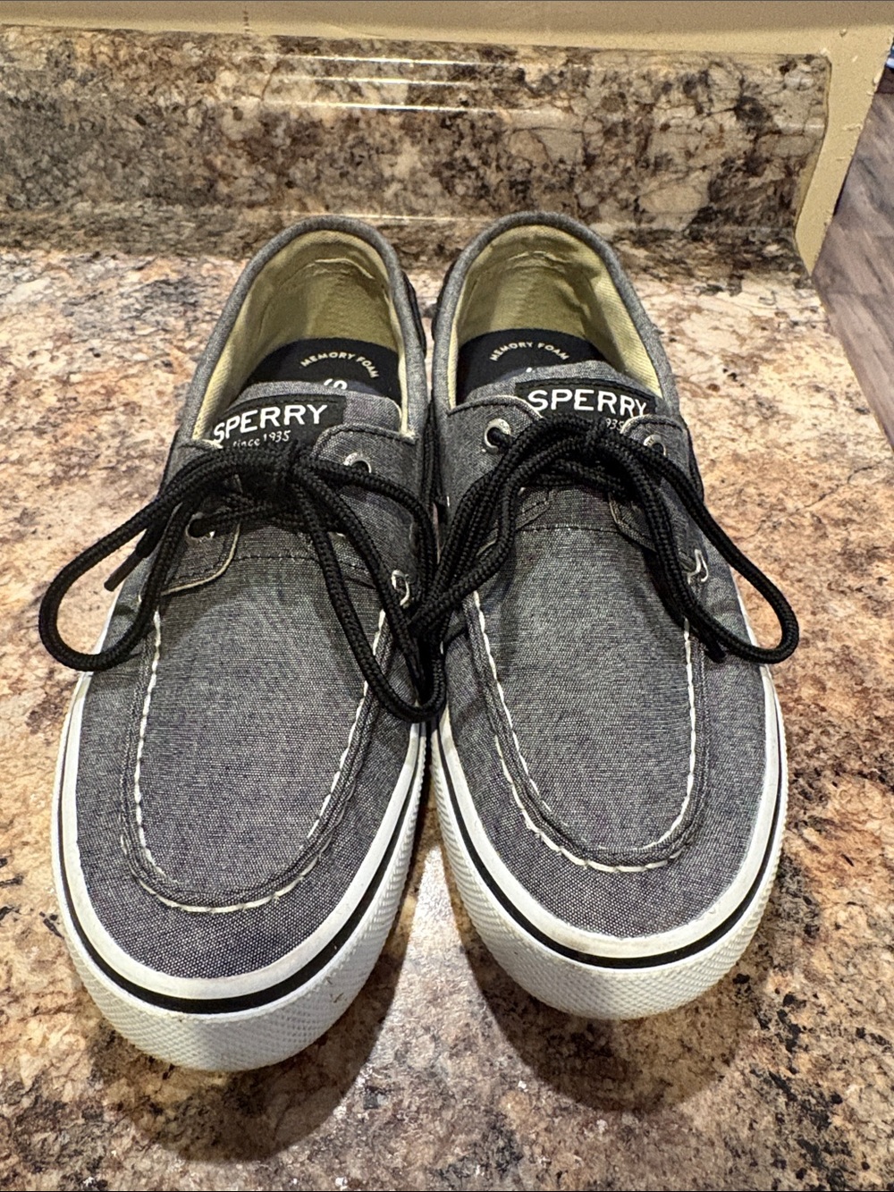 Sperry Men’s Charcoal Canvas Boat Shoes with Black Laces